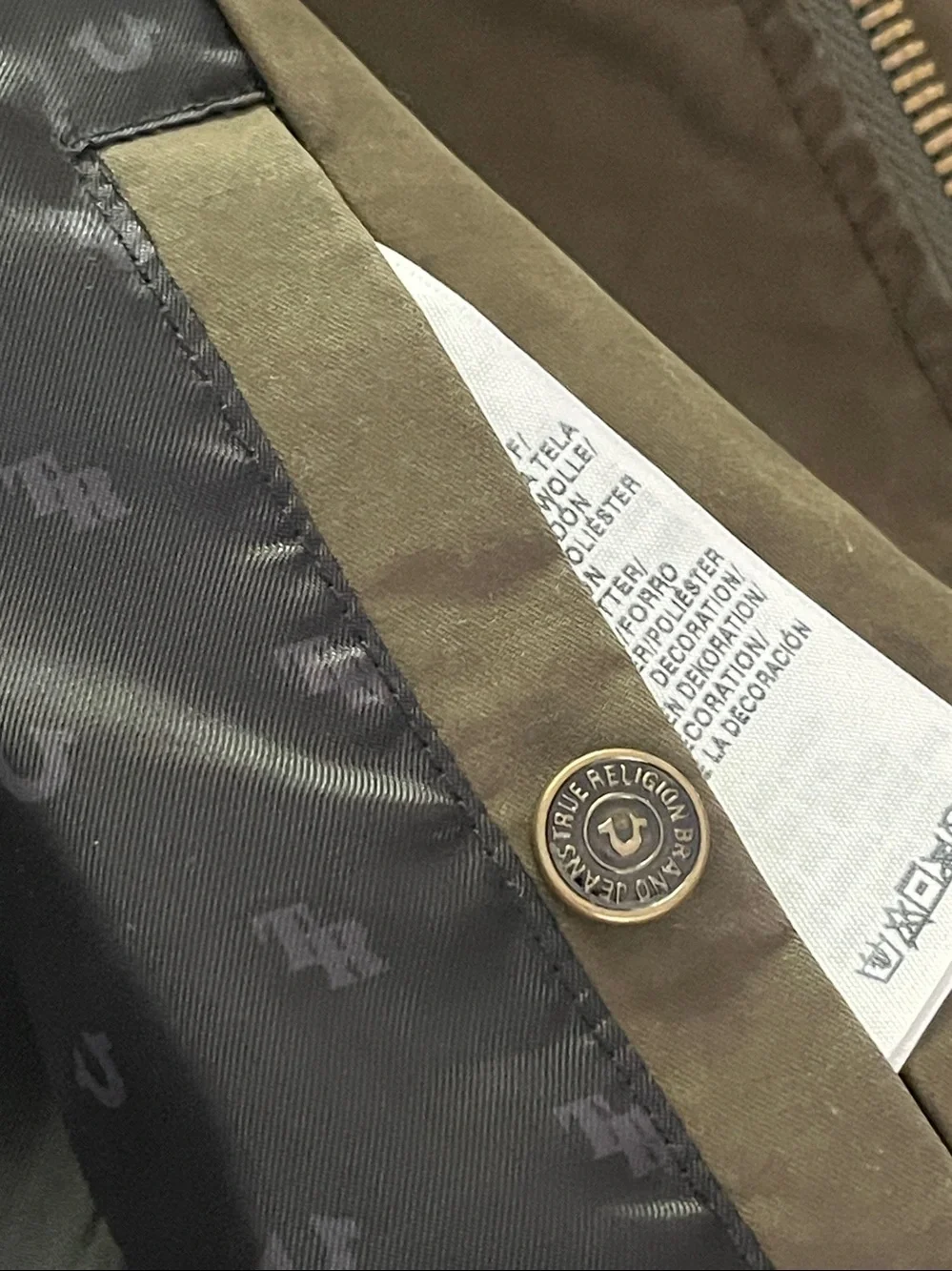 True Religion Waxed Bomber in Military Olive